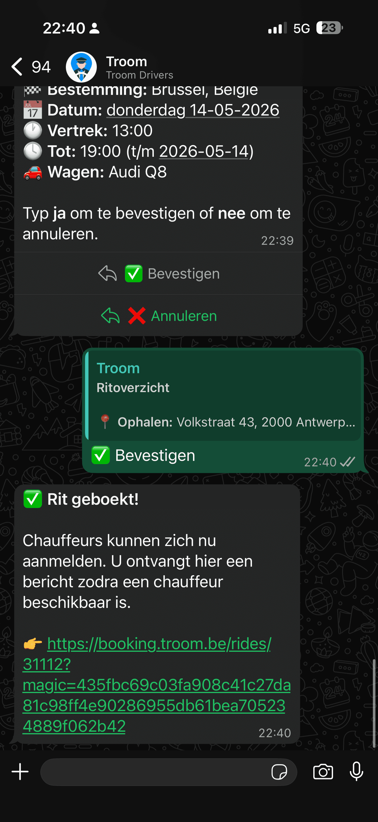 Troom WhatsApp booking conversation, step 3