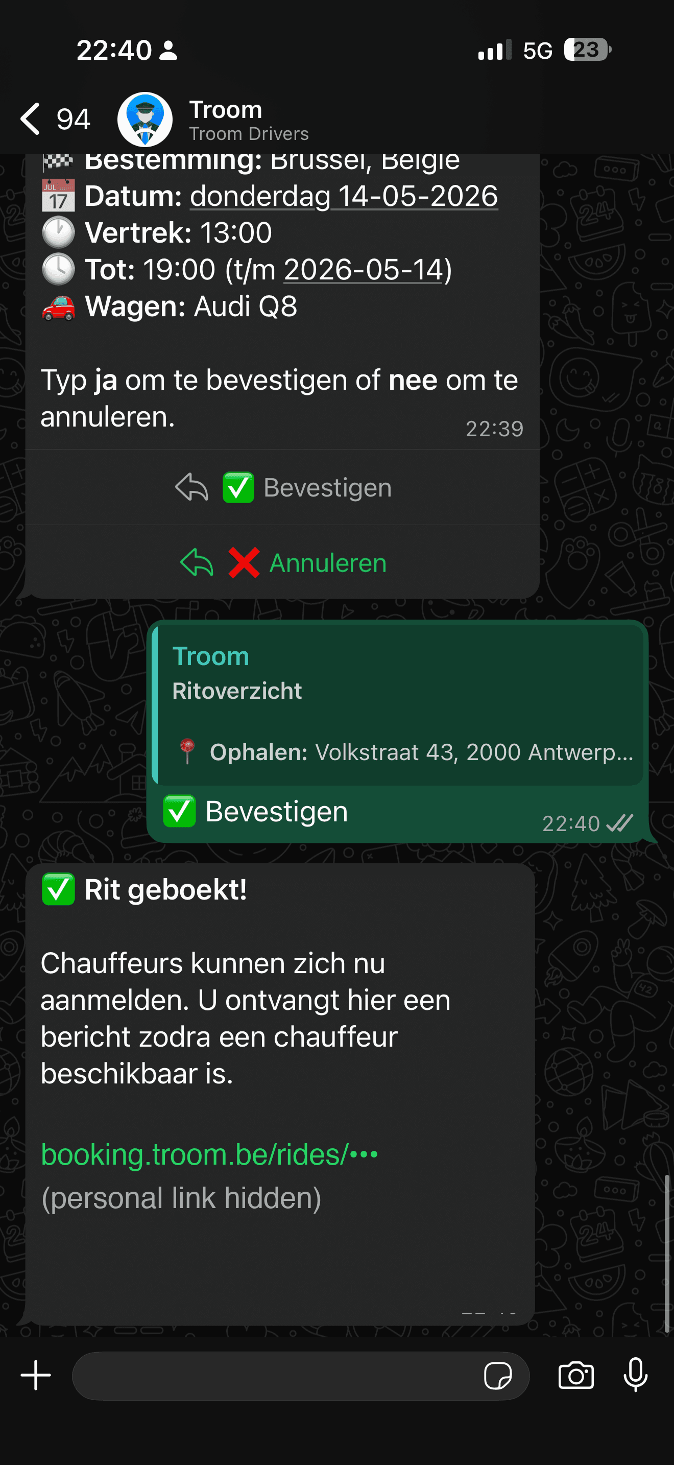 Troom-boekingsgesprek op WhatsApp, stap 3